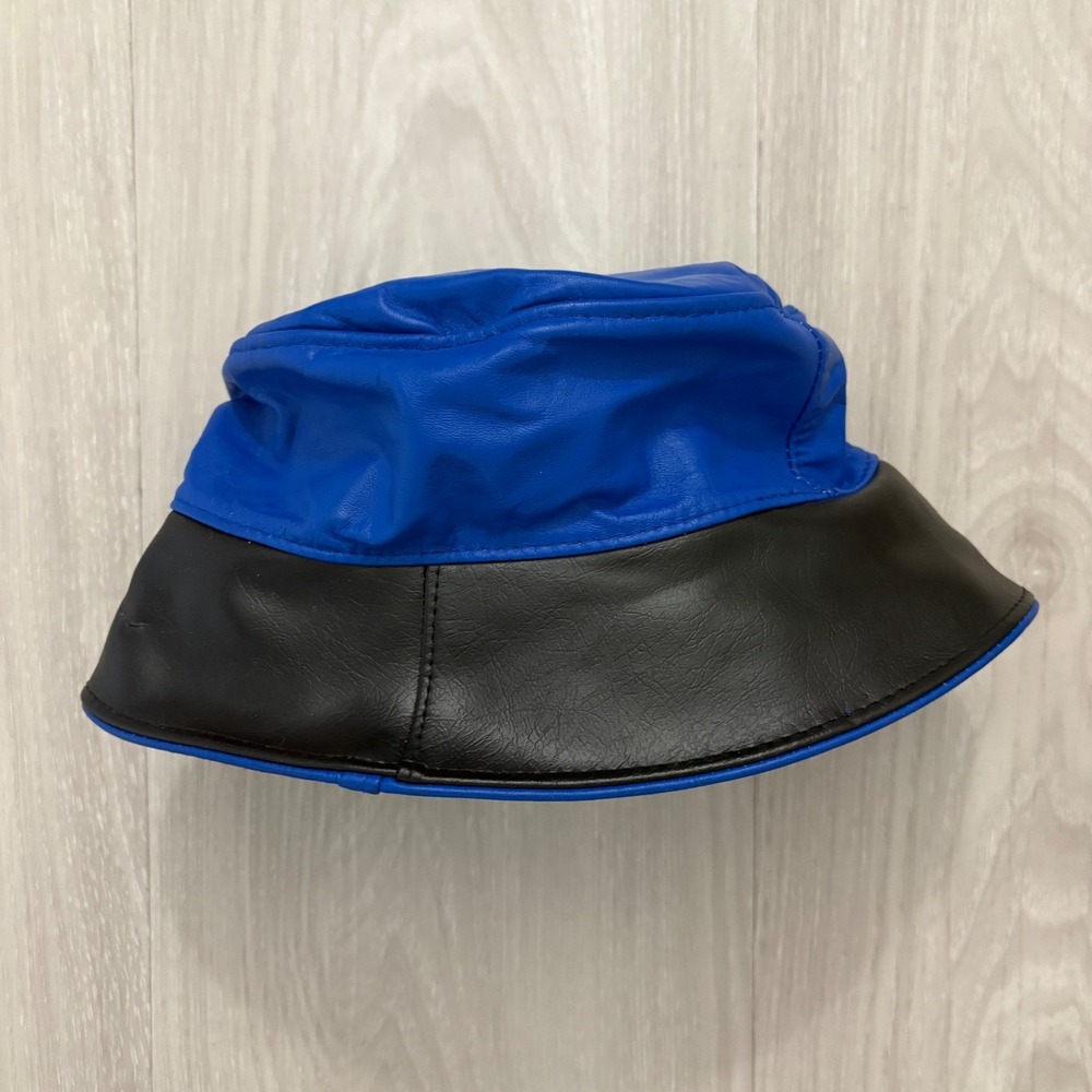 Vintage Hat Genuine Leather Bucket Hat Two Tone Blue Black Made in USA One Size - Picture 11 of 12